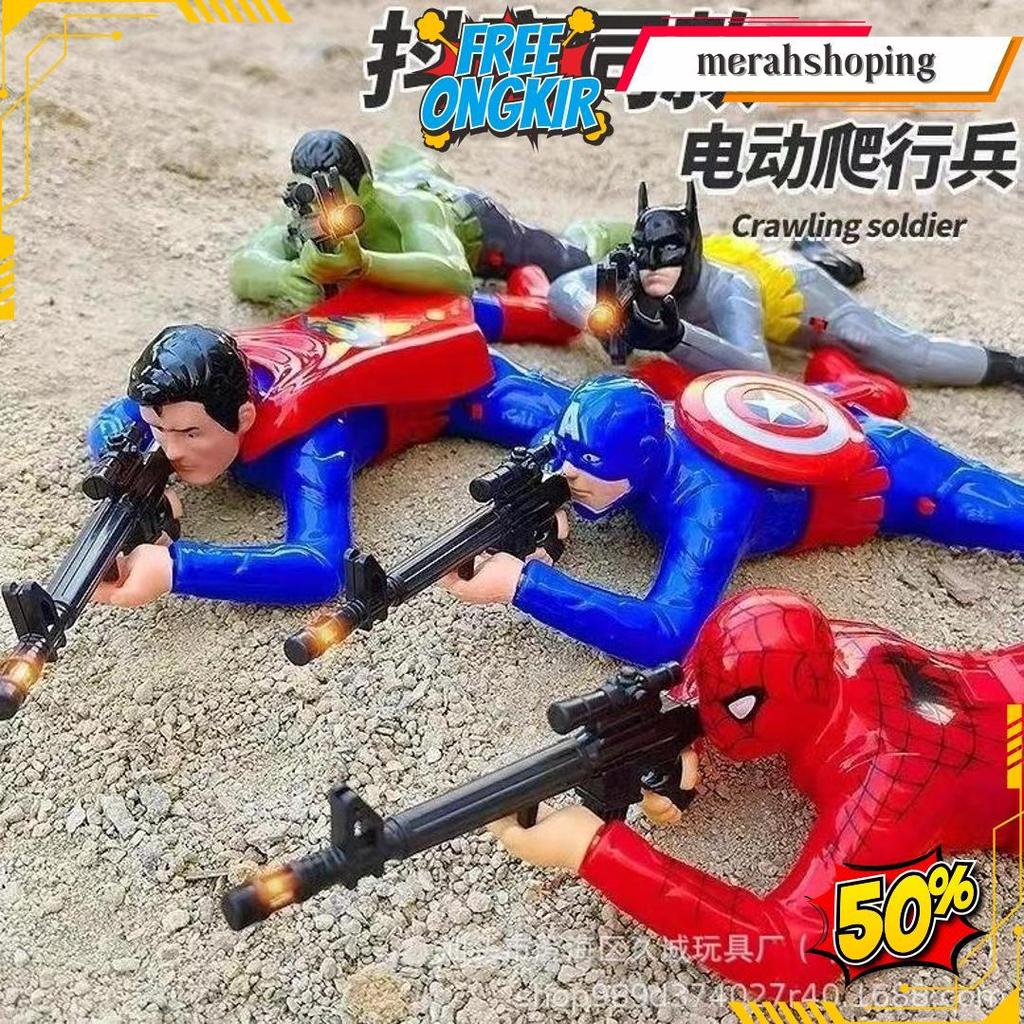 Mainan Anak Robot Super Hero Merangkak Tiarap Tentara Batman Spiderman Simulasi Suara Crawler High Q