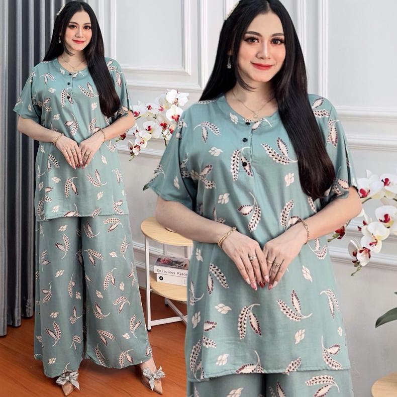 Terbaru Setelan Wanita One Set Jumbo Rayon Premium Setelan Kekinian Busui Resleting Depan Baju Tidur