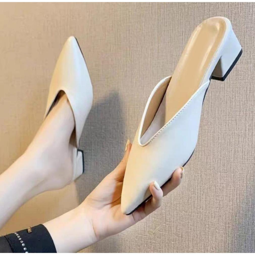 Jejak Mules Heels Wanita 3CM Formal Elegan Hitam Putih Tan Size 36-40 Nyaman & Stylish (CK563) [S2]
