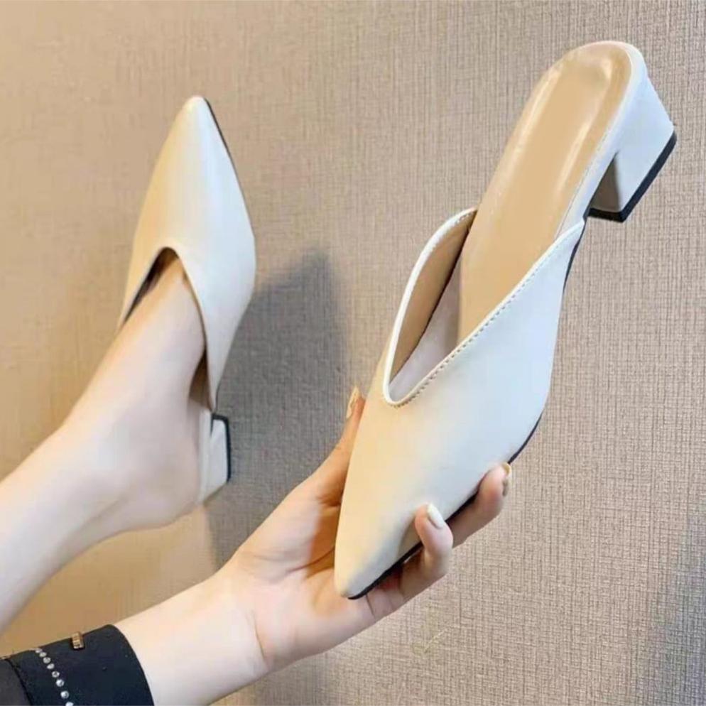 Jejak Mules Heels Wanita 3CM Formal Elegan Hitam Putih Tan Size 36-40 Nyaman & Stylish (CK563) [S2]