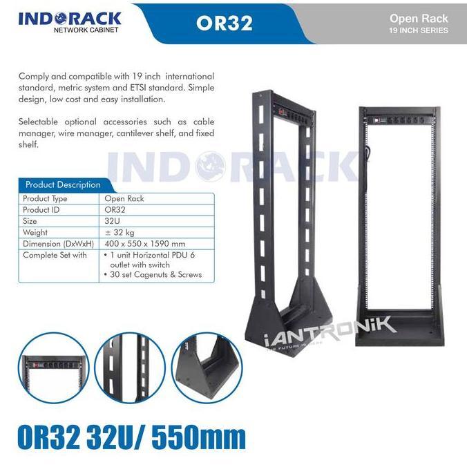 INDORACK Open Rack OR32 32U Depth 550mm Rak Server 19"
