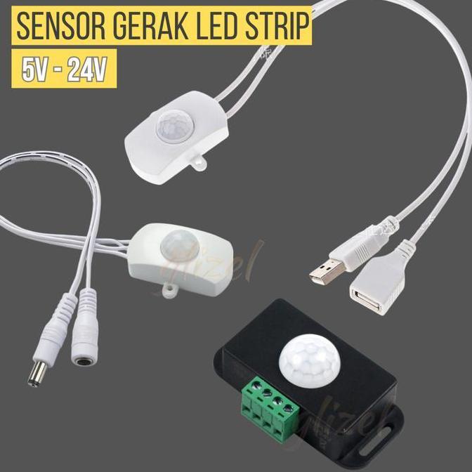 Topsellerijawa - Sensor Gerak Led Strip 5v 12v 24V PIR Motion Sensor Lemari Infrared Modul Usb Jack 