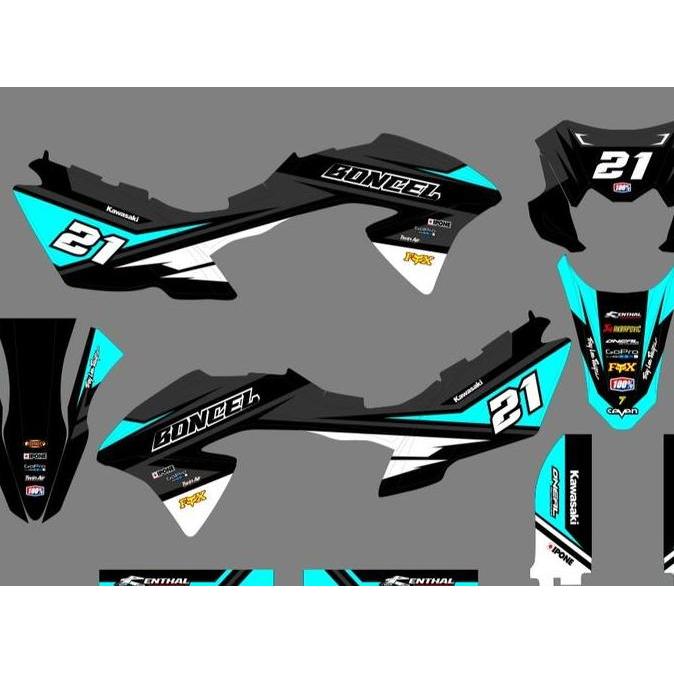 Stiker KLX BF 150 decal sticker striping custom desn Hitam Lis Biru Putih Abu D-A3-689