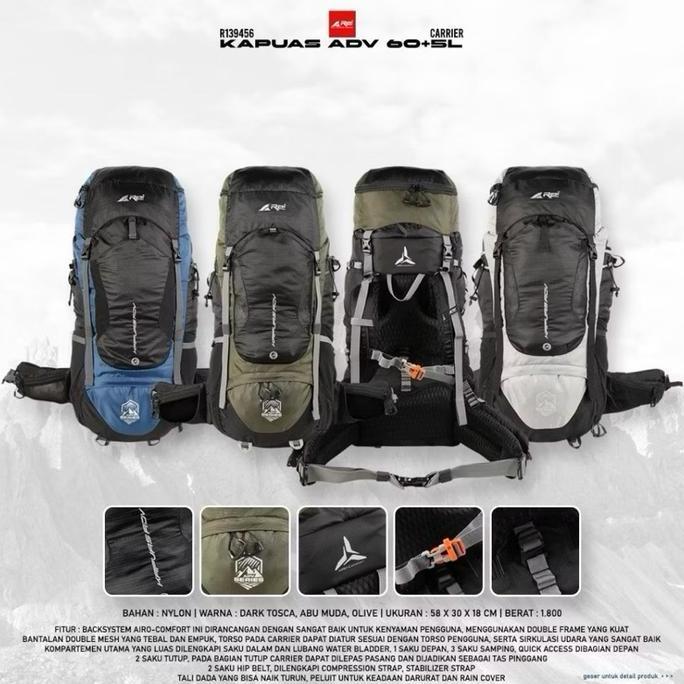 TERLARIS - Tas Carrier Kapuas Adv 60+5 Liter Arei / Tas Carrier Arei