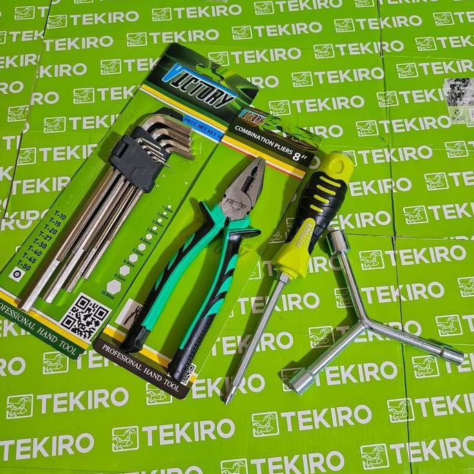 PAKET HEMAT Kunci L Set Panjang Hex Key 9Pcs - Tang Kombinasi 8 Inch Combination Pliers Jepit Potong