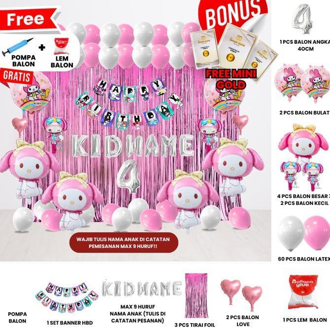 gavamanis - ((free mini gold & pompa balon)) set dekorasi ulang tahun besar/paket hemat/ tirai besar