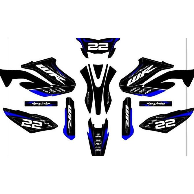 decal sticker WR 155 custom desn hitam putih lis biru