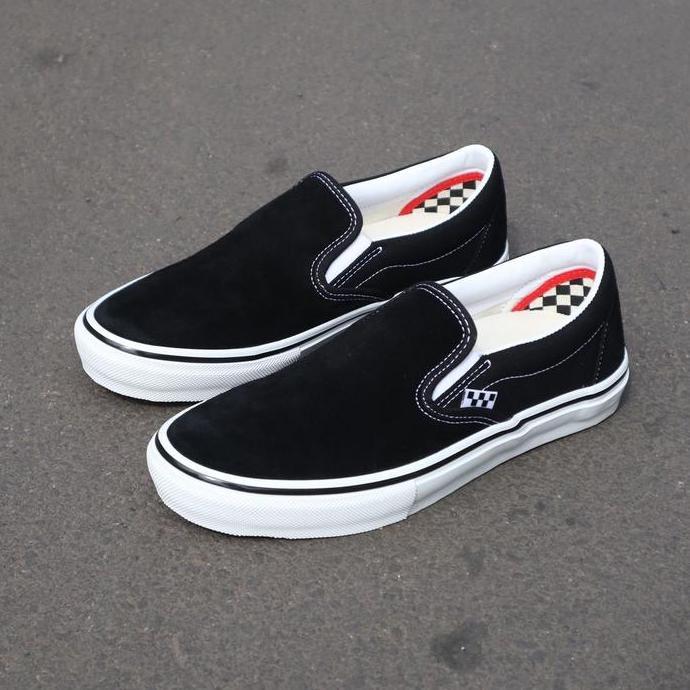 Slip On Pria Vans Skate Slip On Black White (Resmi Pt Navya)