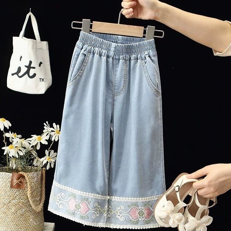 Celana jeans denim untuk perempuan, celana lurus tipis untuk musim panas, celana panjang bergaya unt