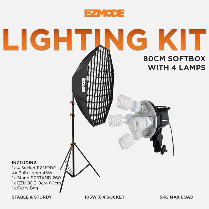 Lukasparadise  - EZMODE Studio Lighting Stand 4 Lamp + 4 Socket Octagon Softbox 80cm