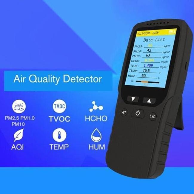 AIR QUALITY INDEX MONITOR 8 IN 1 AQI PM2.5 PM10 TVOC TESTER DETECTOR ORIGINAL DAN TERPERCAYA