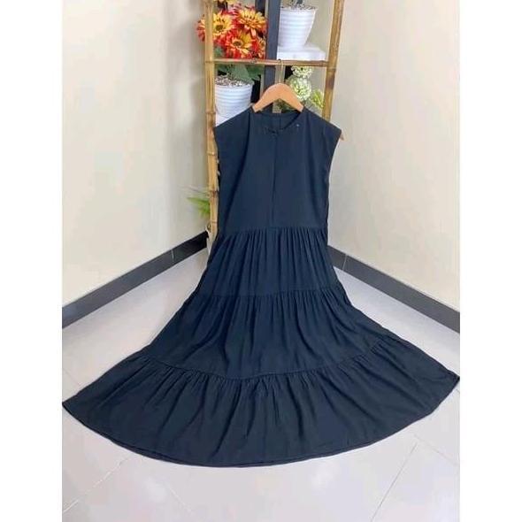 Saveramanggala - Inner Dress Rempel Busui Friendly Kain Rayon Bahan Jatuh Adem Dres Jumbo Polos Hita