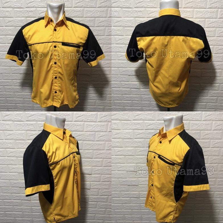 BEST SELLER BAJU KERJA PRIA KUNING HITAM SERAGAM KERJA KUNING HITAM KEMEJA KERJA KUNING HITAM BAJU K