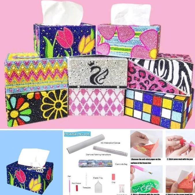 DIY Kotak Tisu Lukisan Berlian 5D Bunga Diamond Painting Tissue Box Handmade Unik Hadiah