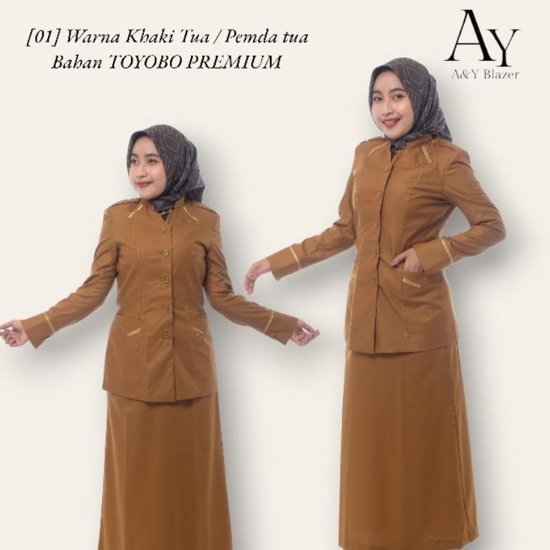 ORIGINAL [01] A&Y BLAZER BAJU SERAGAM PEMDA PDH GURU / PNS WANITA WARNA KHAKI TUA & KHAKI MUDA BAHAN