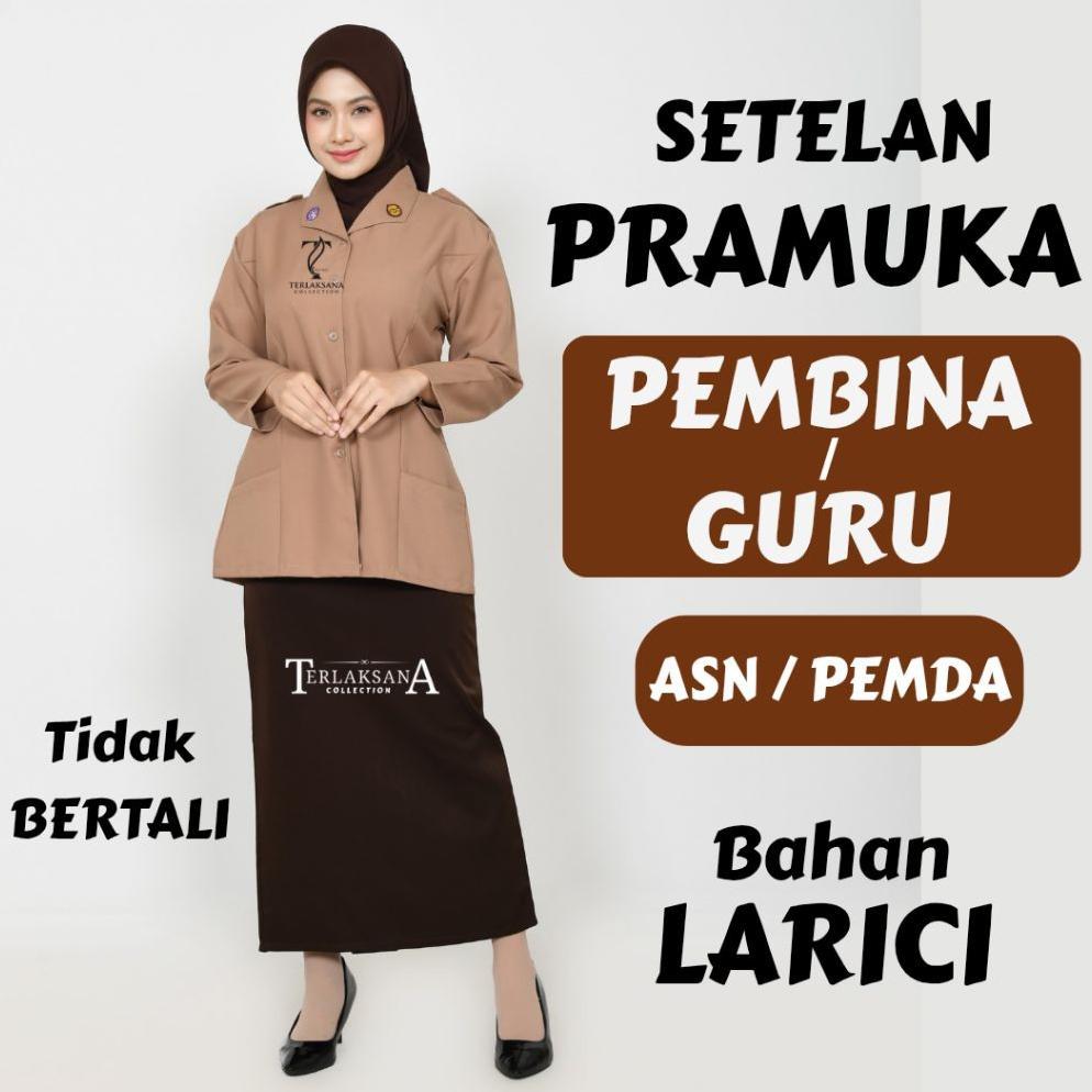 BEST SELLER SETELAN PRAMUKA PEMBINA/GURU WANITA BAJU PRAMUKA GURU PEREMPUAN TANPA TALI SETELAN LENGK