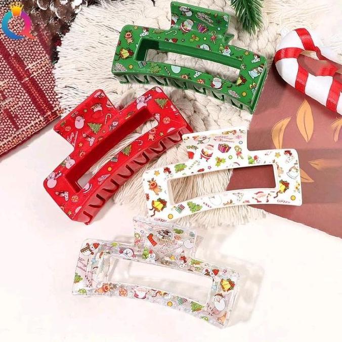 Jepit Rambut Berongga Motif Snowman Pohon Natal Aksesoris Wanita Natal Elegan Clips