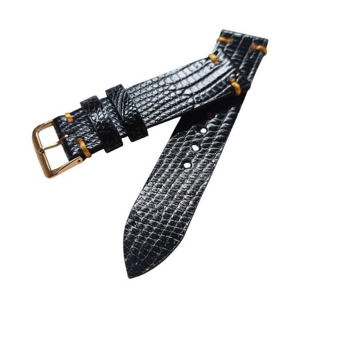 strap tali jam tangan kulit lizard black gold 13mm 15mm 17mm 19mm 21mm
