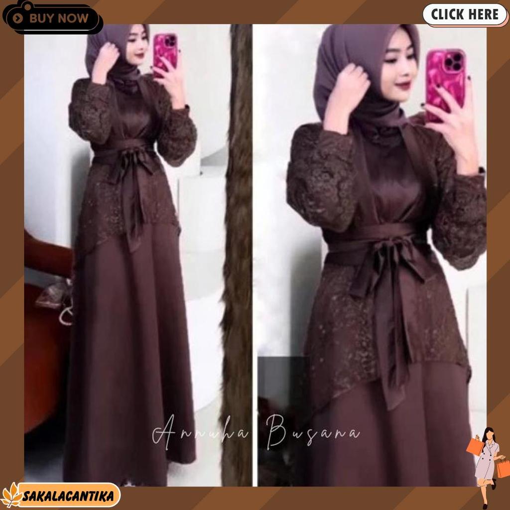 Mahogany Burgundy - Veloxa Dress Lebaran 2026 Kondangan Inner Belt Outer M L Xl Xxl Premium Jumbo Me