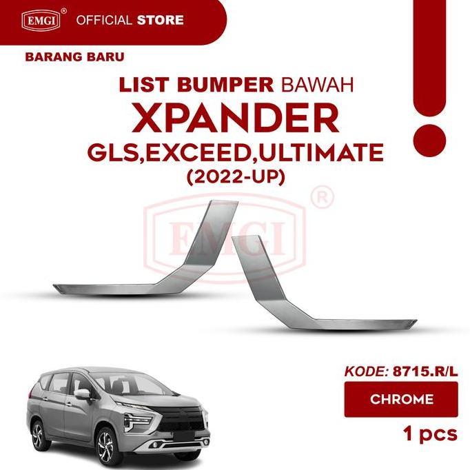 Emgi - List Lis Bumper Depan Bawah Xpander Facelift Gls, Exceed, Ultimate 2022 2023 2024 2025 Chrome