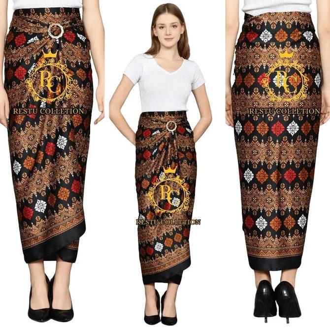 Rok Lilit Motif Batik Toraja Hitam Bawahan Wanita Kebaya Wisuda Kondangan Tunangan Nikahan Bahan Kai