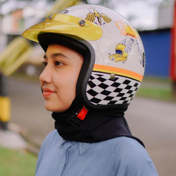 Helm Bogo Retro Motif Piston Speed Custom Helem Pria Wanita Hijab SNI