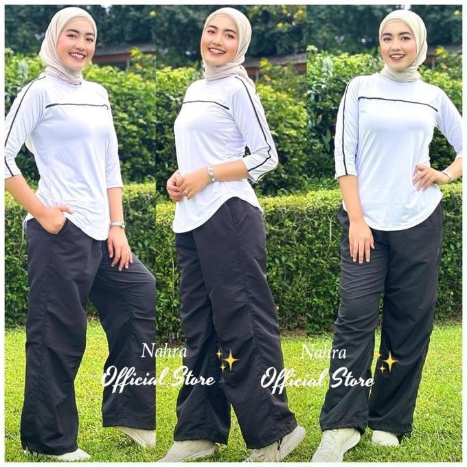 Supotsu- Nahra Setelan Atasan Double List & Cargo Ritzuka - Baju Senam Bahan Spandek & Celana Bahan 