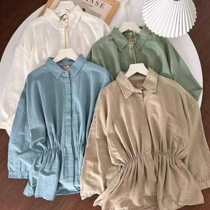 Alya Shirt - Atasan Kemeja Wanita Alya Shirt Oversize Katun Linen Premium Panjang Nyaman Tebal Terba