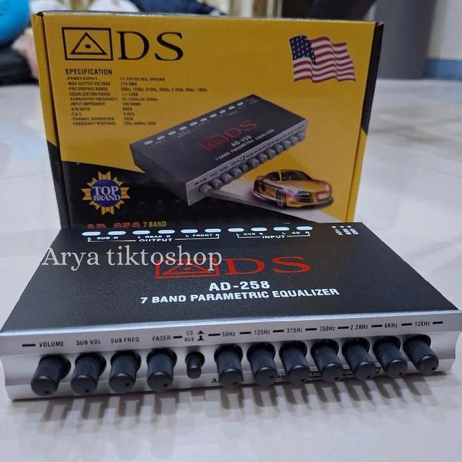 Pream Parametrik ADS AD 258 Equalizer 7 Band Hitam Silver Penjernih Suara Mobil Input DC11-15V Outpu