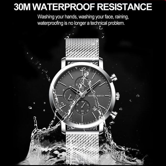 Boshi- Hannah Martin Jam Tangan Pria Tahan Air Cowok Kronograf Quartz Analog Laki 109W Stainless Tch