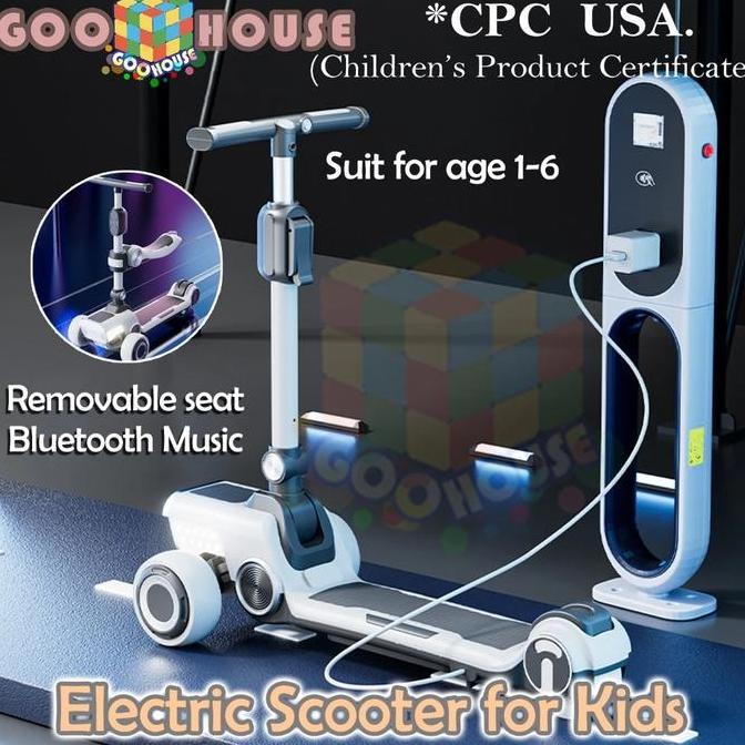Promo Listrik Skuter Anak Lipat Skuter Anak Bluetooth Musik Bangku Lampu Skuter Anak Roda 3 Electric