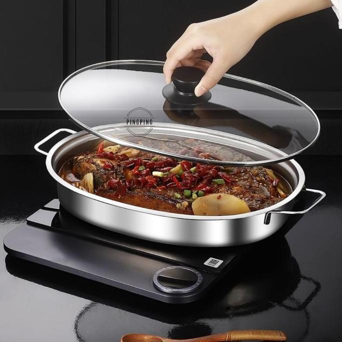 Piring Ikan Bakar/Panci304 Piring Ikan Bakar Stainless Steel Nampan Piring Barbekyu Piring Persegi P