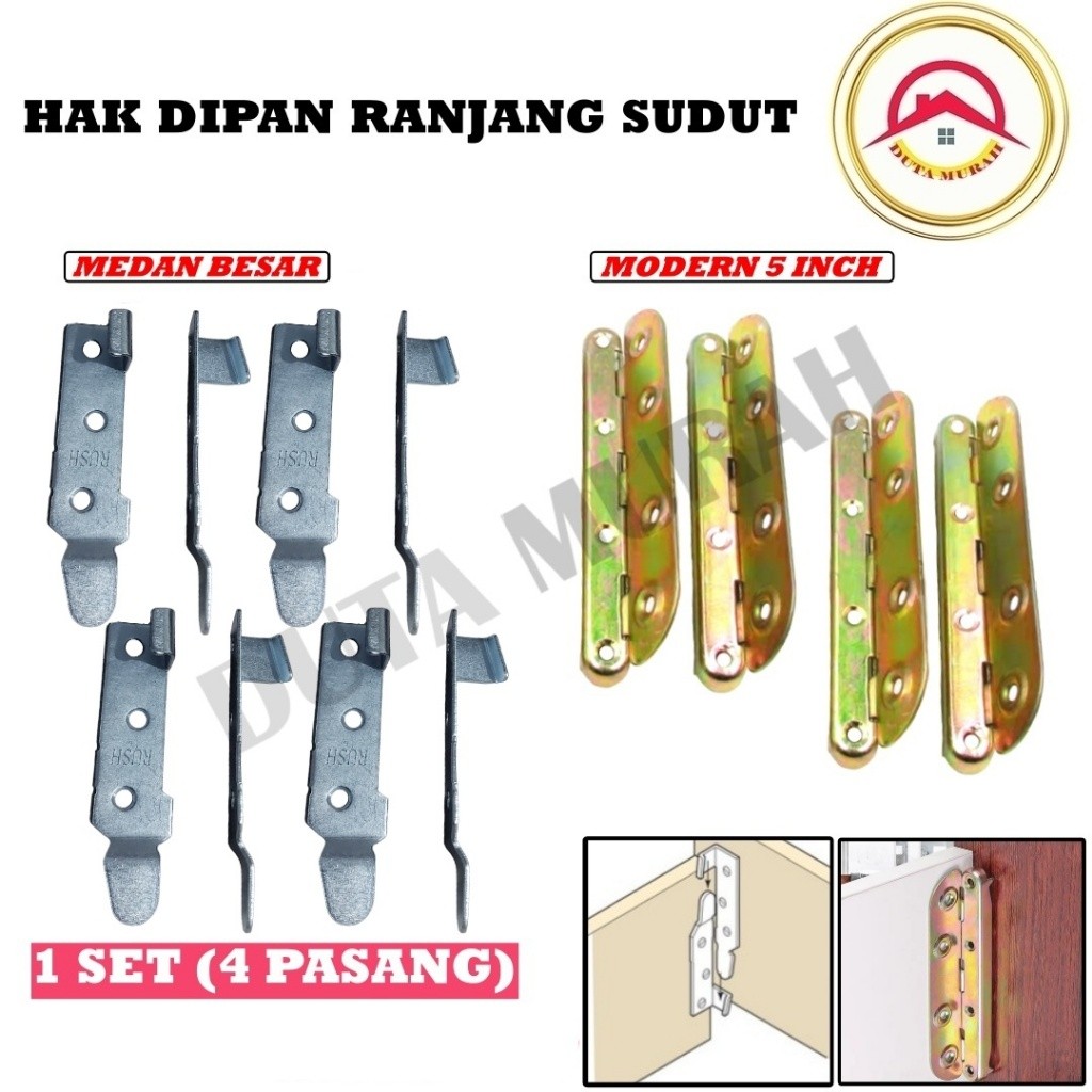 Hak Dipan Kait Ranjang Sudut 1 Set (4Pasang)  9Cm /  Hak Dipan Cantol Bracket Engsel Medan Bed