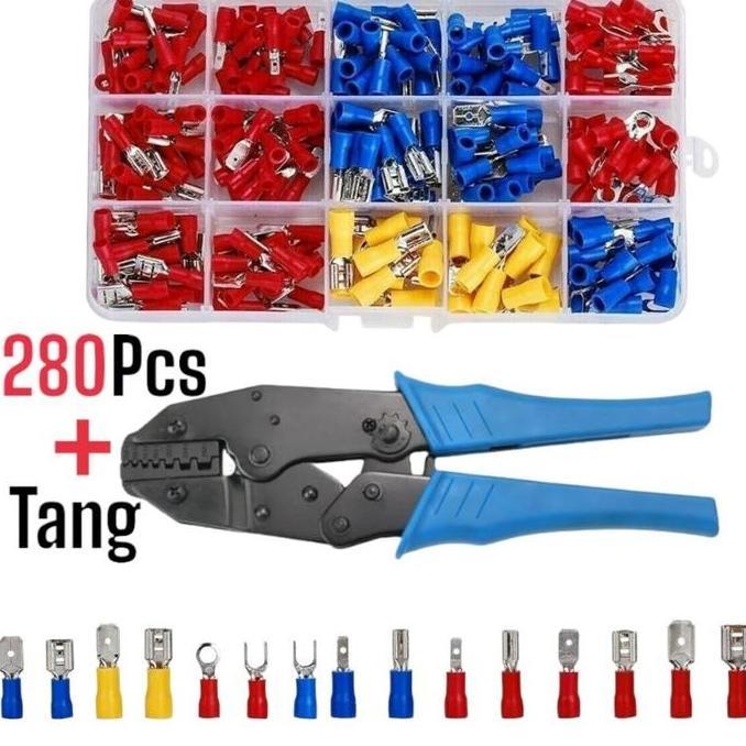 Set Skun Terminal Gepeng Insulated Plus Tang Crimping Connector Male Female Skun Garpu U-Tipe Termin