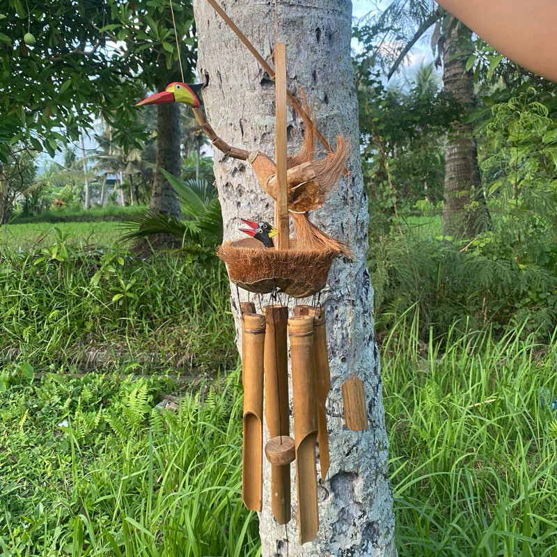 Lonceng Angin Bambu Motif Burung - Genta Angin Bambu - Gantungan Bambu - Lonceng Bambu - Lonceng Bur
