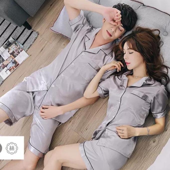 baju tidur piyama couple pendek dewasa satin