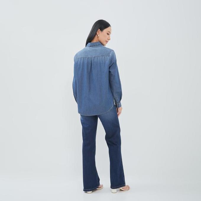 Geela - Aneska Dark Blue Denim Shirt G.11682 | Kemeja Wanita Terbaru 