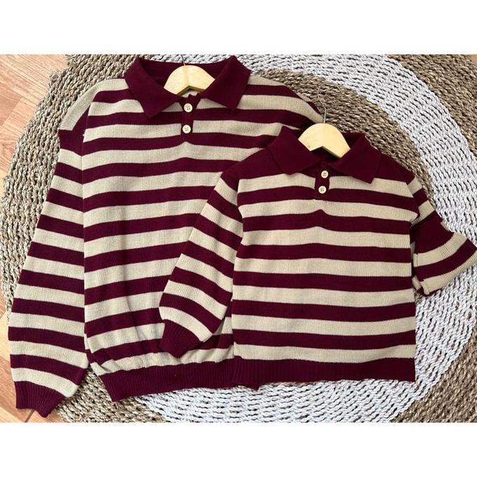 Polo Stripe Knit Couple / Top Polo Stripes Knit Dewasa Panjang Wanita