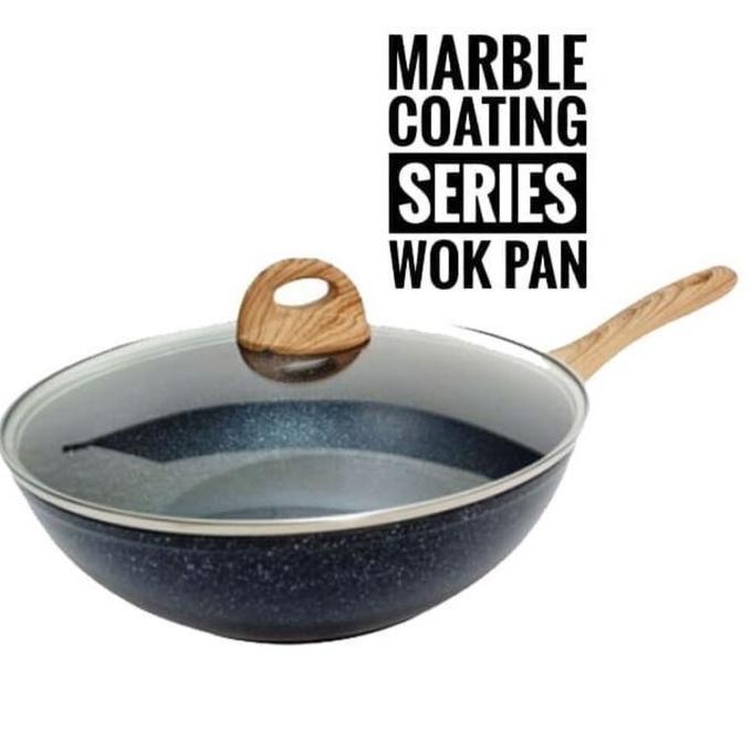 WAJAN WOK PAN 30CM TUTUP KACA TEFLON MARBLE CERAMIC DALAMBY GRAB/GOJEK