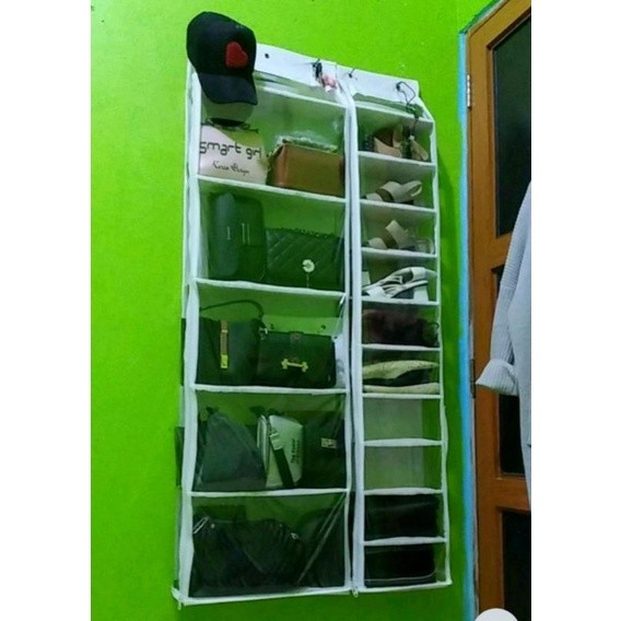 Rak Tas 1Pcs Gantung Premium Besar Jumbo Polos 5 Kolom Besar Alas Triplek Plastik Tebal Resleting Ka