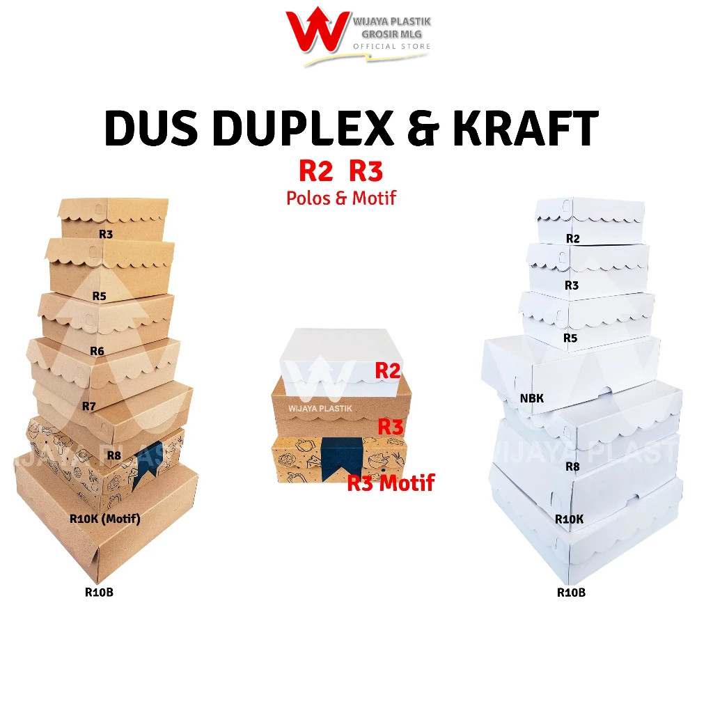 [50Pcs] Dus Kue ( R2 ) Warna / Putih / Coklat --- 50 Pcs @1/2 Pack | Duplex & Kraft Karton Polos Mot