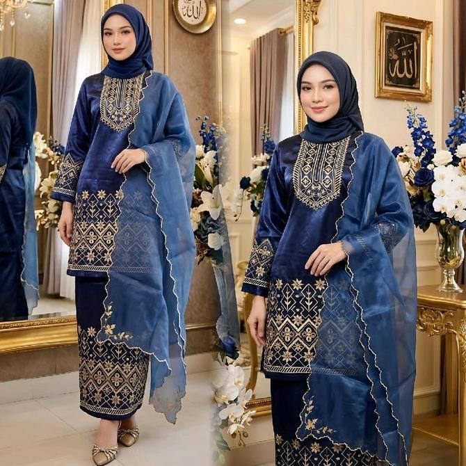 Set Selendang Katrina Bahan Yokohama Silk Premium Kebaya Pesta Wisuda Lamaran Atasan Bawahan Bordir 