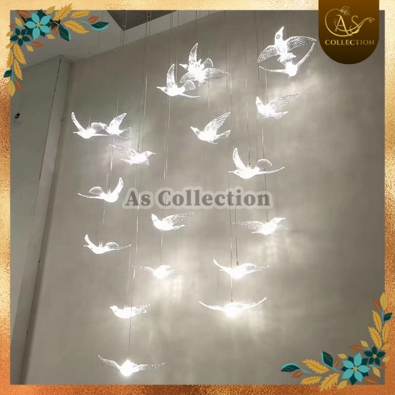 Lampu Burung Akrilik Burung Plastik Dekorasi Hias Gantung Led Dekorasi Wedding Plastik Acrylic Pelam