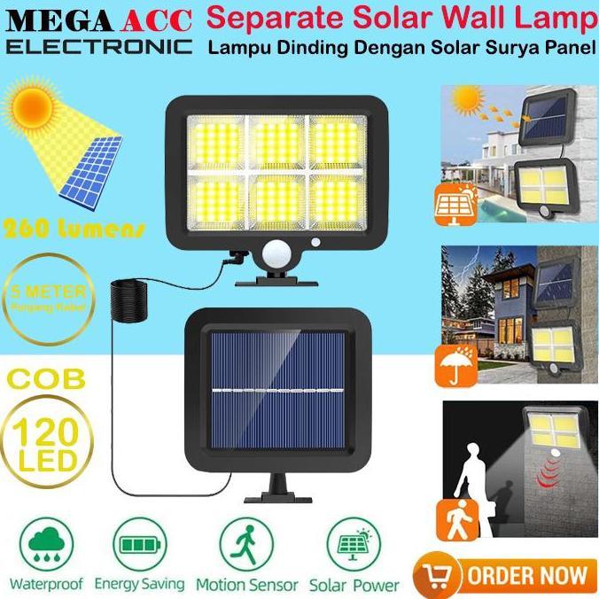 QROPSNO Lampu Dinding Solar COB 120 LED Dengan Sensor Gerak - Kabel 5 Meter