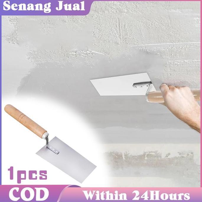 AKZYN Roskam Acian Sendok Semen Alat Acian Tembok Alat Plamir Tembok Pegangan Kayu
