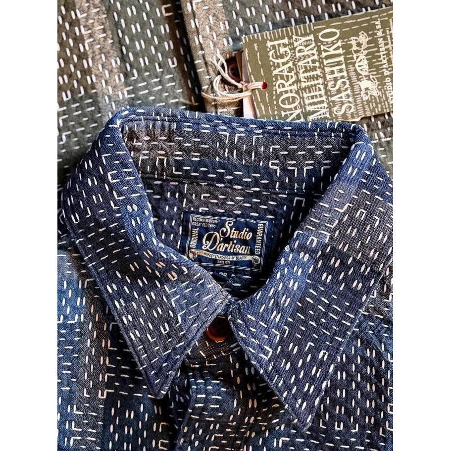 Studio DArtisan 5651 Noragi Sashiko Jacquard Work Shirts - Blue