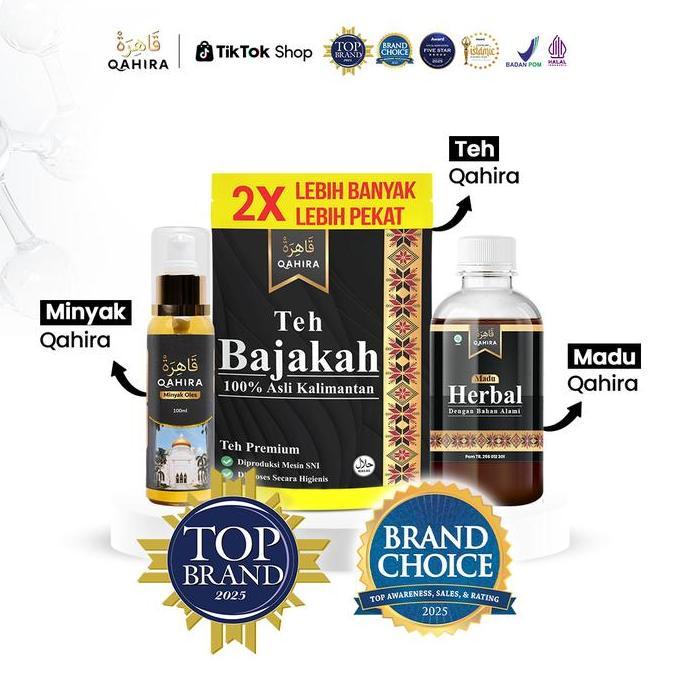 PAKET HEMAT QAHIRA--MADU+MINYAK OLES+FREE TEH BAJAKAH-BPOM-HALAL MUI-UNTUK BENJOLAN-LIPOMA-TIROID-GE