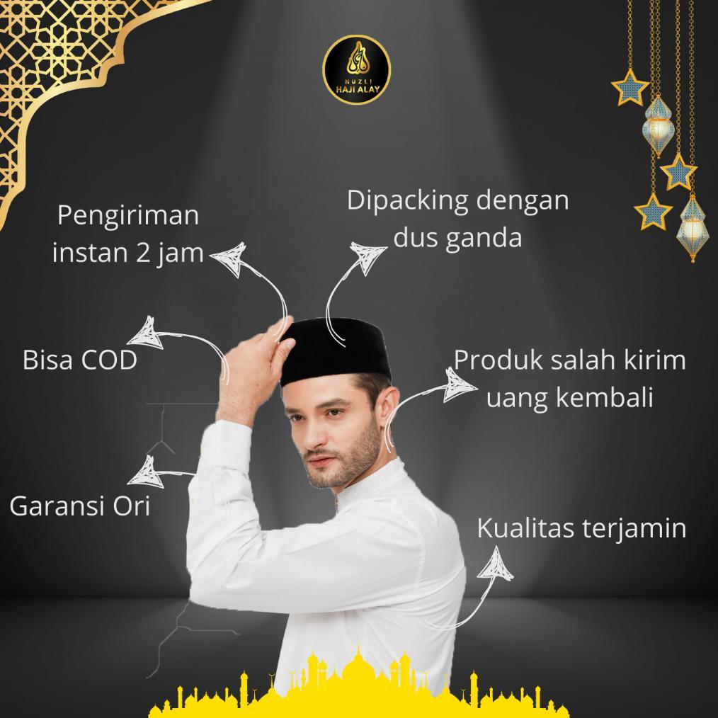TERBARU Peci Songkok HAJI ALAY DELUXE AC, Non AC Tinggi 7 8 9 10 Cm Original Hitam Polos Pria Ukuran