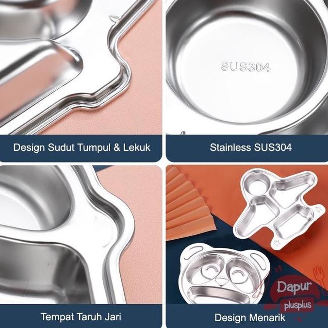 SUNWAYSTORE - Piring Makan Stainless Anak / Piring Makan Sekat Anak SUS 304 Stainless / Piring Sekat