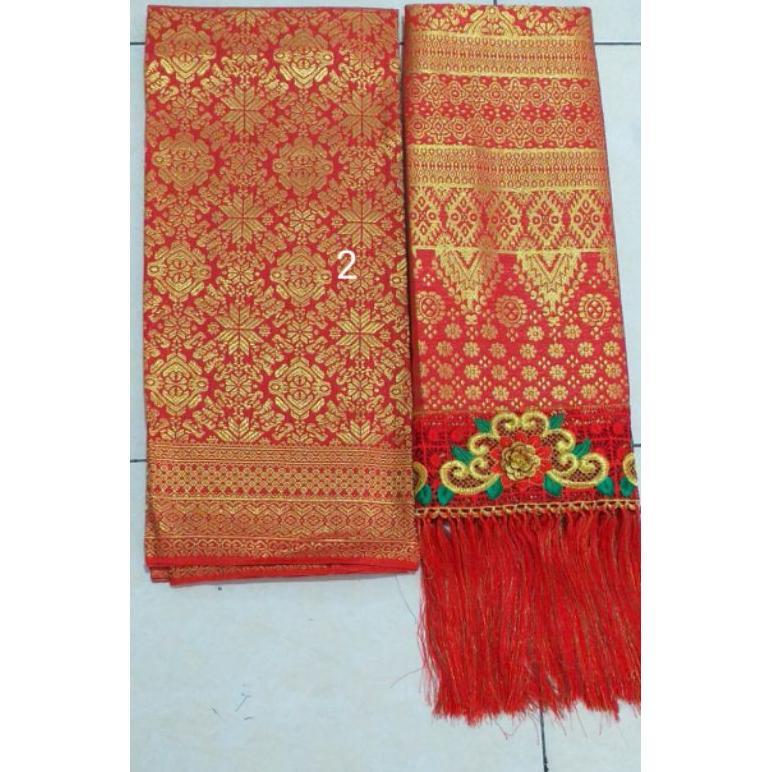 Grade Ori Songket Mesin Palembang Motif Lepus Bordir Rumbai